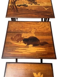 Art Nouveau Set of Four Nesting Tables by Emile Galle Nancy France, 1900s